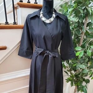 Miusol Womens Solid Black Cotton Long Sleeve Collared Knee Length Dress Size 2XL